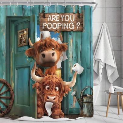 1PCS Funny Highland Cow Shower Curtain, Bathroom Curtain Polyester Home Bathtub Curtain Water-Resistant Bathroom Decor