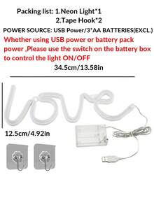 1件裝家居裝飾心形字母LOVE LED霓虹燈，USB與電池供電，適合女孩臥室牆面裝飾、婚禮派對裝飾燈、室內房間裝飾燈、酒吧與商店櫥窗裝飾燈 - 彩色 - 查看 12