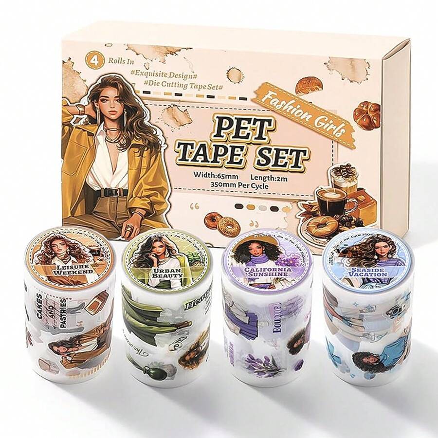 6 Rolls PET Tapes Set Pre Cut Tape Stickers City Stickers Journaling Tape Transparent Sticker Books Scrapbooking Scrapbook Tape Decorative - trắng - Xem 1
