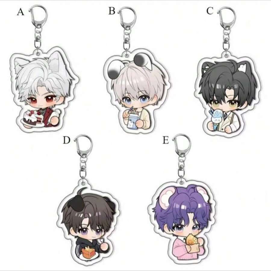 1个卡通爱情与深空亚克力钥匙扣蛋糕系列Sylus Rafayel Xavier Zayne Q版Cosplay钥匙链包挂件礼物 - 彩色 - 查看 1