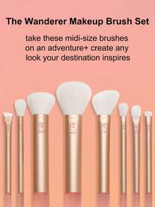 Bộ cọ trang điểm 9 món Real Techniques The Wanderer, dùng cho phấn mắt dạng lỏng, kem và phấn phủ, kem nền, che khuyết điểm, má hồng và tạo khối, kích thước nhỏ gọn tiện mang theo, thích hợp làm quà tặng Giáng sinh. - trái cam - Xem 2