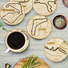 6pcs Racing Car Wooden Coaster Set - Home Decor - Unique Gift - Handcraft And DIY - Motorcycle Racing - Ideal For F1 Drivers And Car Enthusiasts, Suitable For Home And Christmas Birthday Party Decoration Gifts. Multiple Colors Available - Multicolor - View 5