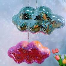Bohemian (Cloud-Shaped) Disco Ball Decor - Shiny Sequin Mirror Pendant With Metal Chain, Suitable For Weddings, Home Bars And Boho Parties (No Power Required)