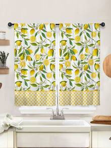 ستارة مطبوعة بالليمون الأصفر الطازج لنافذة المطبخ، بدون ثقوب، ستارة قصيرة، مناسبة للغرفة والمكتب والمطبخ وغرفة المعيشة والدراسة، ديكور المنزل