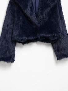 Camellia New Autumn/Winter Faux Fox Fur Collar Fashionable Short Jacket, Youthful Artificial Fur Coat - Navy - View 7
