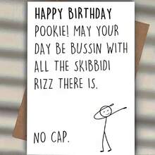 1 张幽默小人物生日贺卡，带信封，“POOKIE 生日快乐！祝你一切顺利。”，小人物做着有趣的动作，适合家人、朋友、同学生日装饰（12x17 厘米）/（4.72x6.7 英寸） - 彩色 - 查看 1