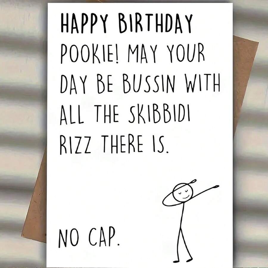 1 张幽默小人物生日贺卡，带信封，“POOKIE 生日快乐！祝你一切顺利。”，小人物做着有趣的动作，适合家人、朋友、同学生日装饰（12x17 厘米）/（4.72x6.7 英寸） - 彩色 - 查看 1