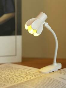 1个迷你可调节角度铃兰花形LED阅读灯，带夹子，桌面装饰迷你台灯，夜间护眼阅读灯（含电池），床头阅读灯