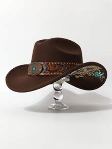 1pc Women's Fashion New Rivet Embroidered Brim Decor , European & American Western Cowboy , Jazz , Suitable For Party, Western Theme Event, Gathering, Cosplay, Graduation Ceremony, Masquerade, Holiday, Birthday Celebration, Music Festival, Travel & Hiking, Sports Events - Top Hat - View 2