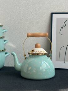 1pc Nordic Style Whistle Enamel Wood Handle Kettle, Multifunctional All-Season Durable High-Temperature Resistance Tea Pot, Coffee Pot, Cold Water Pot, Milk Tea Pot, Unbreakable Oil Pot, Highly Attractive Special Fireside Tea Pot, Fresh Home Desktop Decor, Special Drinkware For Birthday, Holiday Gathering, Outdoor Camping, Picnicking Portable Water Bottle - Whistling Kettle - View 11