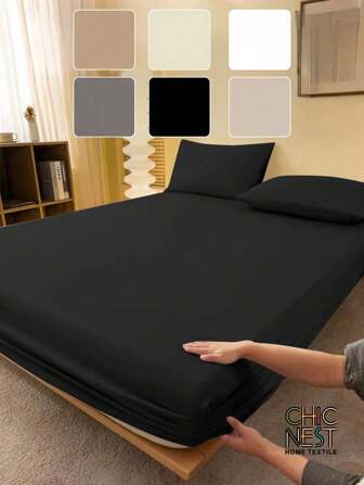 1 Stück einfarbiges schwarzes Spannbetttuch, Matratzenschoner, Matratzenbezug für Bett, Betttuch, weich und atmungsaktiv, für alle Bettgrößen - Einzelbett, Doppelbett, Kingsize, Queensize mit Tiefer Tasche bis zu 11.8 Inch Heimtextilien