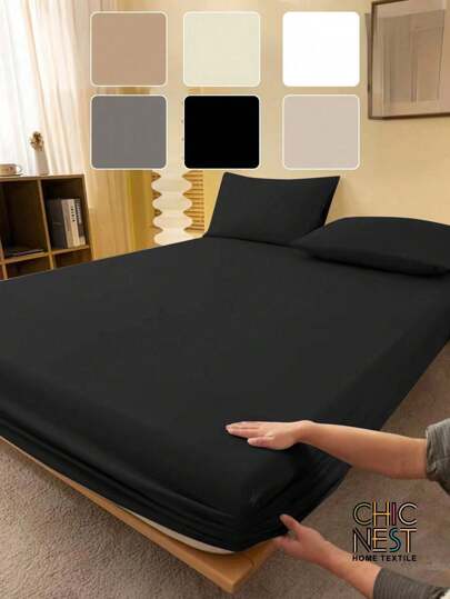 1 pezzo Lenzuolo con angoli di colore nero tinta unita, protettore per materasso, coprimaterasso per letto, lenzuolo, morbido e traspirante, adatto a letti di tutte le misure - singolo, matrimoniale, king, queen, con tasca profonda fino a 30 cm, biancheria per la casa