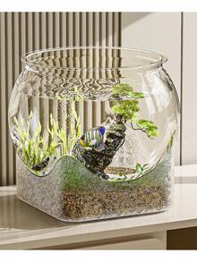 Round Transparent Fish Bowl, Shatterproof Small Desktop Hydroponic Goldfish Tank, Small Landscape Goldfish Bowl, Suitable For Office And Living Room, Home Transparent Creative Shatterproof Aquarium - Clear - View 6