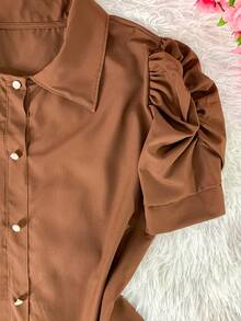Women's Fashion Collared Blouse With Buttons On The Front, Code 1 - Brown - View 5