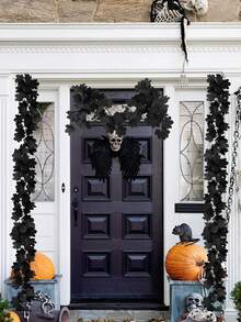 1 Stück - 200cm Ahorn Blatt Girlande, hängende schwarze Herbstblätter Rebe, künstliche Herbst Girlande für Halloween, Thanksgiving Dekoration Zuhause, Hochzeit Party (Schwarz)