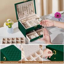 Sour Lemon Jewelry Box 3 Levels, Large-Capacity Jewelry Storage Box, Jewelry Box With 2 Drawers, Suitable For Rings, Necklaces, Watches, Earrings, Bracelets, Watch Jewelry Storage Display Box, Lockable, Gift Idea - Green - View 4