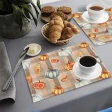 1 pieza/4 piezas/6 piezas Manteles individuales de lino con estampado de calabaza, decoración del hogar, decoración de Acción de Gracias, regalo de Acción de Gracias, adecuado para mesa de comedor, todo el año, manteles de mesa modernos lavables, decoración de habitación, manteles individuales, posavasos, manteles de cocina y comedor, decoración de fiesta interior y exterior, decoración del hogar, regalo ideal