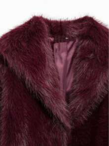 Camellia New Autumn/Winter Faux Fox Fur Collar Fashionable Short Jacket, Youthful Artificial Fur Coat - Burgundy - View 9