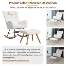 Single Recliner Rocking Chair - Plush Cushioned Lounge Rocker For Living Room Or Bedroomback To School - White + Fabric - View 7