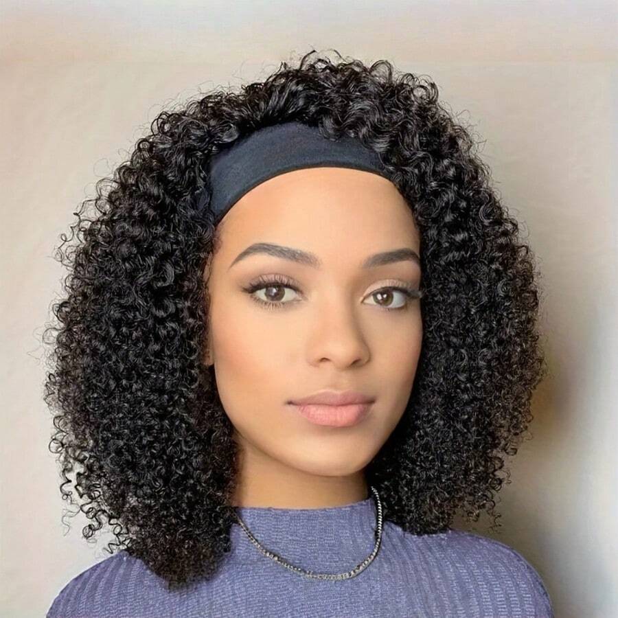 Hight Density Headband Wig Human Hair Kinky Curly Full Machine Made Remy Human Hair Wigs For Women 250% Density - SNatural - View 1