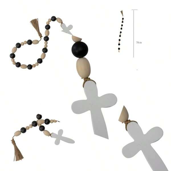 Willow And Silk Handmade Room Side Table Decor Wooden Beaded Ornament With Cross