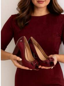 Women's Wine Peep Toe Shoes With Thick High Heels, Comfortable, Marsala, Bordo - 酒紅色 - 查看 2