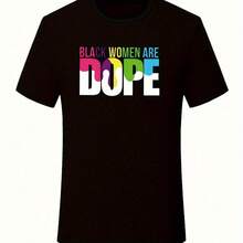 Plus Size Dope Letter Print T-Shirt, Casual Crew Neck Short Sve T-Shirt, Wo's Plus Size Clog220g Heavy-Duty Pure Cotton T-Shirt, Fashionable And Comfortable Wo's Cotton T-Shirt, Suitable For Weekends, Travel, Shopping, Outdoor Activities Or Leisure, High-Quality Durable Fabric Suitable For All Seasons, Fashionable Top, - màu đen - Xem 1