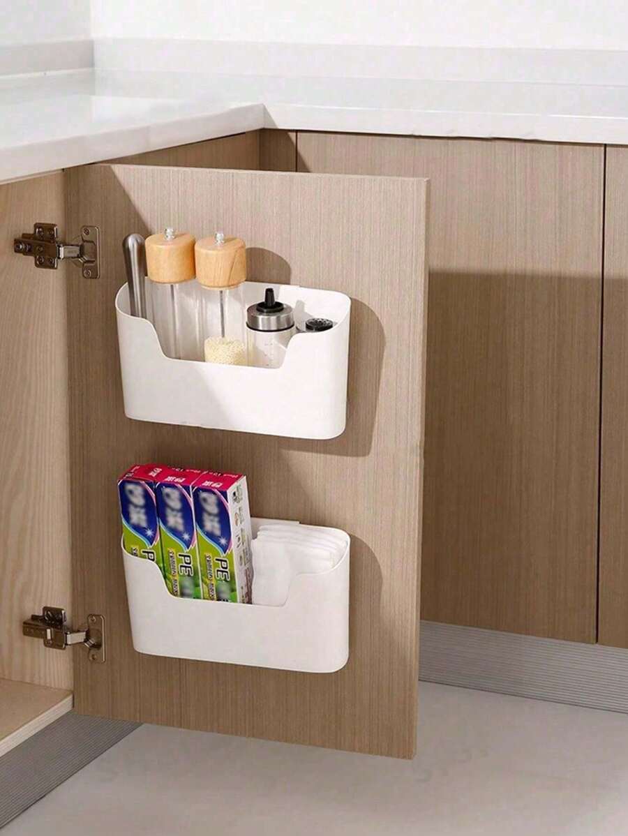 1 pieza Caja de almacenamiento montada en la pared, gran organizador de gabinete de puerta de suministros de baño sin perforación
