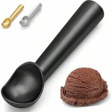 7 Inch Ice Cream Scoop - One-Piece Nonstick Aluminum Ice Cream Scooper - Professional Metal Ice Cream Spoon - Durable, Easy To Use & Clean - Lightweight Cookie Spoon - Scoop Ice Cream (Sliver) - 黑色 - 查看 1
