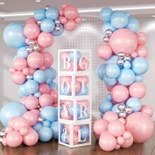 122pcs Gender Reveal Themed Balloon Garland Arch Set, Including Pink, Blue And Silver Latex Balloons, Perfect For Birthday Parties, Baby Showers, And Gender Reveal Themed Party Decorations.