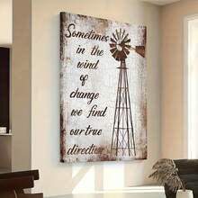 1pc Rustic Farmhouse Windmill Wall Art With Inspirational Quote, Distressed Wood Look Canvas Decor, Motivational Vertical Print For Living Room Bedroom Office, Country Style Home Decoration - Nhiều màu - Xem 2