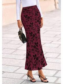 Womens Floral Mesh Maxi Skirt Elastic High Waisted Boho Elegant 2025 Summer Fall Long Skirts Women - 酒紅色 - 查看 7