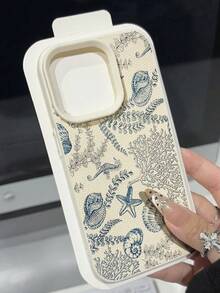 Ocean 1pc Vintage Seashell & Seaweed Pattern Soft Protective Phone Case, Anti-Slip & Anti-Drop, Compatible With Apple, Phones,International Version, Not The Domestic Version - Multicolor - View 2