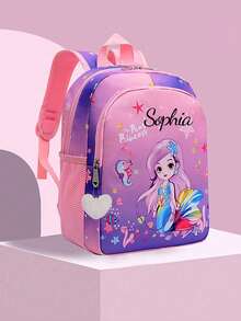 Customized Backpack With Personal Name Print, Multi-Pocket Design, Mermaid And Unicorn Prints, Back To School - Text 2 Stroke - View 20