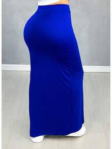Women's Long Slit Skirt - Royal Blue - View 2