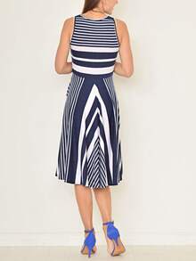 Boho Retro Burgundy  Red Lace Fit And Flare Three-Quarter Sleeve Lace - Sọc xanh nước biển - Xem 7