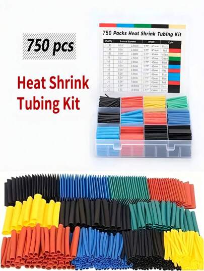 Kit de tubos termorretráctiles de 750/580/530/328/127 piezas con relación 2:1 - Surtido multicolor, adecuado para uso industrial, arneses de cables, gestión de cables, aislamiento eléctrico y doméstico