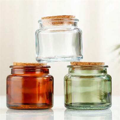 حامل شمعة عطرية مصنوع يدويًا بطراز قديم، كوب زجاجي فارغ مع غطاء من الفلين الناعم، كوب شمعة بني إبداعي، زجاجة خشبية مع سدادة خشبية اليوم الوطني