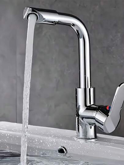 Grifo de baño giratorio a 360° con revestimiento cromado y filtro incorporado - Válvula mezcladora de agua fría y caliente de un solo orificio, cartucho cerámico | Diseño moderno, apto para cocina y fregadero | Fijación de la fuente de agua, superficie lisa, acabado de alta calidad Artículos de cocina Accesorios de cocina Utensilios de cocina