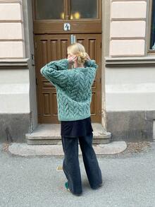 Chunky Cable Knit Pullover Sweater, Design-Oriented Soft & Furry Deer Wool Blend For Women, Autumn Winter