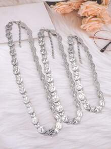 1pc Exaggerated Alloy Layered Coin & Badge Decor Necklace, High-End Design