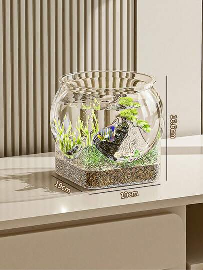 Round Transparent Fish Bowl, Shatterproof Small Desktop Hydroponic Goldfish Tank, Small Landscape Goldfish Bowl, Suitable For Office And Living Room, Home Transparent Creative Shatterproof Aquarium