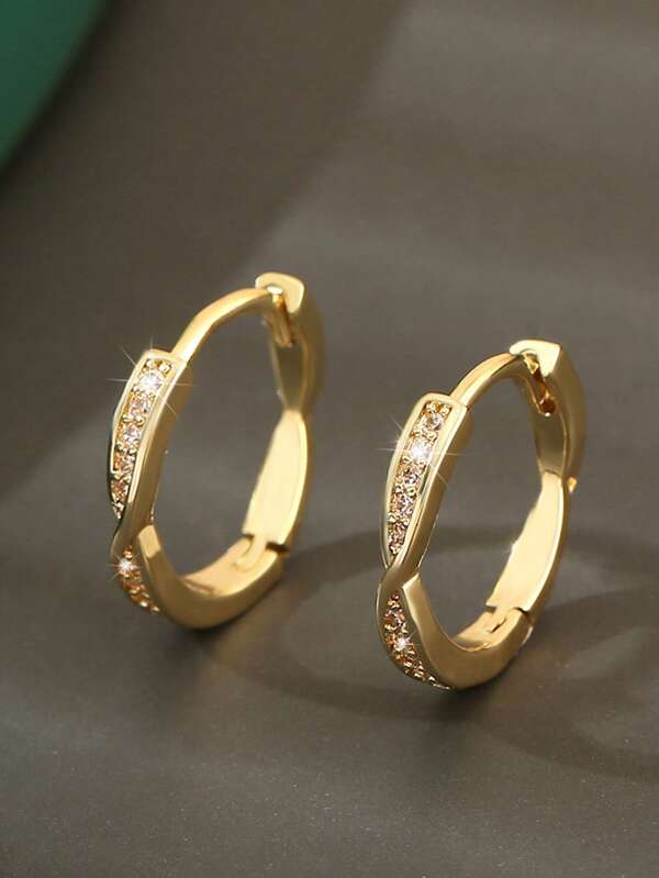 1 Pair Minimalist Elegant Copper Zirconia Geometric Round Twist Stud Earrings, Gift For Dates