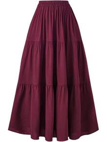 Women's Summer Long Flowy Renaissance Skirt With Pockets - Boho High Waist A-Line Maxi Skirt,Vacation Outfits Women,Valentine Outfits For Women,Street Photography - Wine - 查看 1