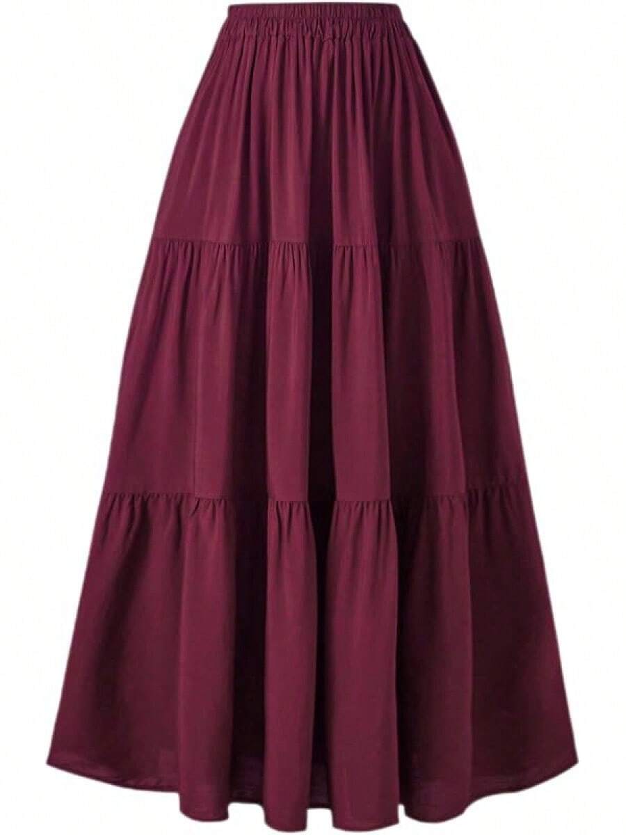 Women's Summer Long Flowy Renaissance Skirt With Pockets - Boho High Waist A-Line Maxi Skirt,Vacation Outfits Women,Valentine Outfits For Women,Street Photography - Wine - 查看 1