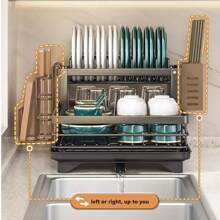 SIDIANBAN Double-Layer Dish Drying Rack, Kitchen Sink Dish Drainer, Drying Rack With Drainage Board, Detachable Bowl Rack, Kitchen Storage, Multifunctional Storage And Drainage, Sink Countertop Cup Holder