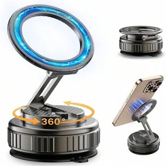 1pc Vacuum Chuck Phone Holder - Strong Magnetic Car Phone Holder For IPhone 16 15 14 13 12 Android, Adjustable Dashboard Phone Cradle, Hands-Free Car Phone Stand, Strong Suction, Compact And Foldable