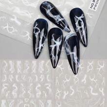 2pcs Black And White Swirl & Heart Nail Art Stickers - Self-Adhesive 3D Ripple Decals For DIY Manicure, Abstract Line Designs, Easy Application, Plastic Material, Perfect For Creative Nail Art, Nail Stickers - 白色 - 查看 6