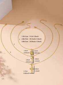 3 szt. Modny zestaw naszyjników z wytłoczoną miedzią i cyrkoniami w stylu europejskim, z zawieszką w kształcie krzyża, wielowarstwowy, dla kobiet, idealny na imprezy, festiwale i do noszenia na co dzień