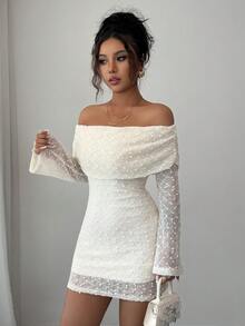 女士优雅提花针织面料连衣裙，适合约会、办公室、日常穿着、春秋季节